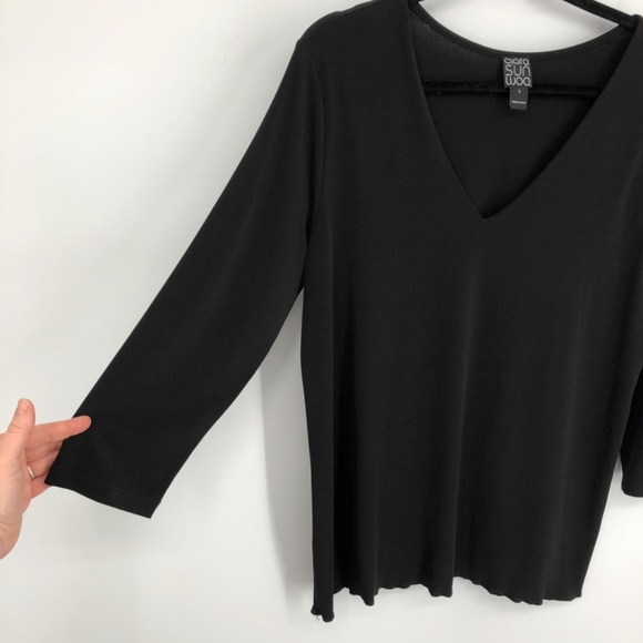 Clara Sun Woo Womens Top Size Large Office Career Capsule Basic V Neck 3/4 - Picture 3 of 10